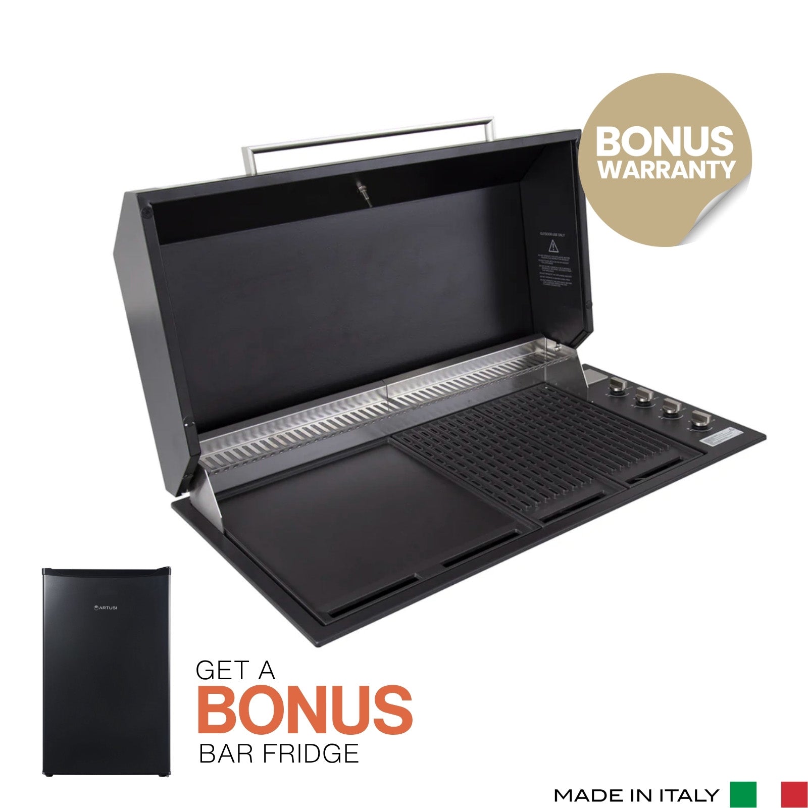 Artusi Matte Black 4 Burner Built-In BBQ with Roasting Hood