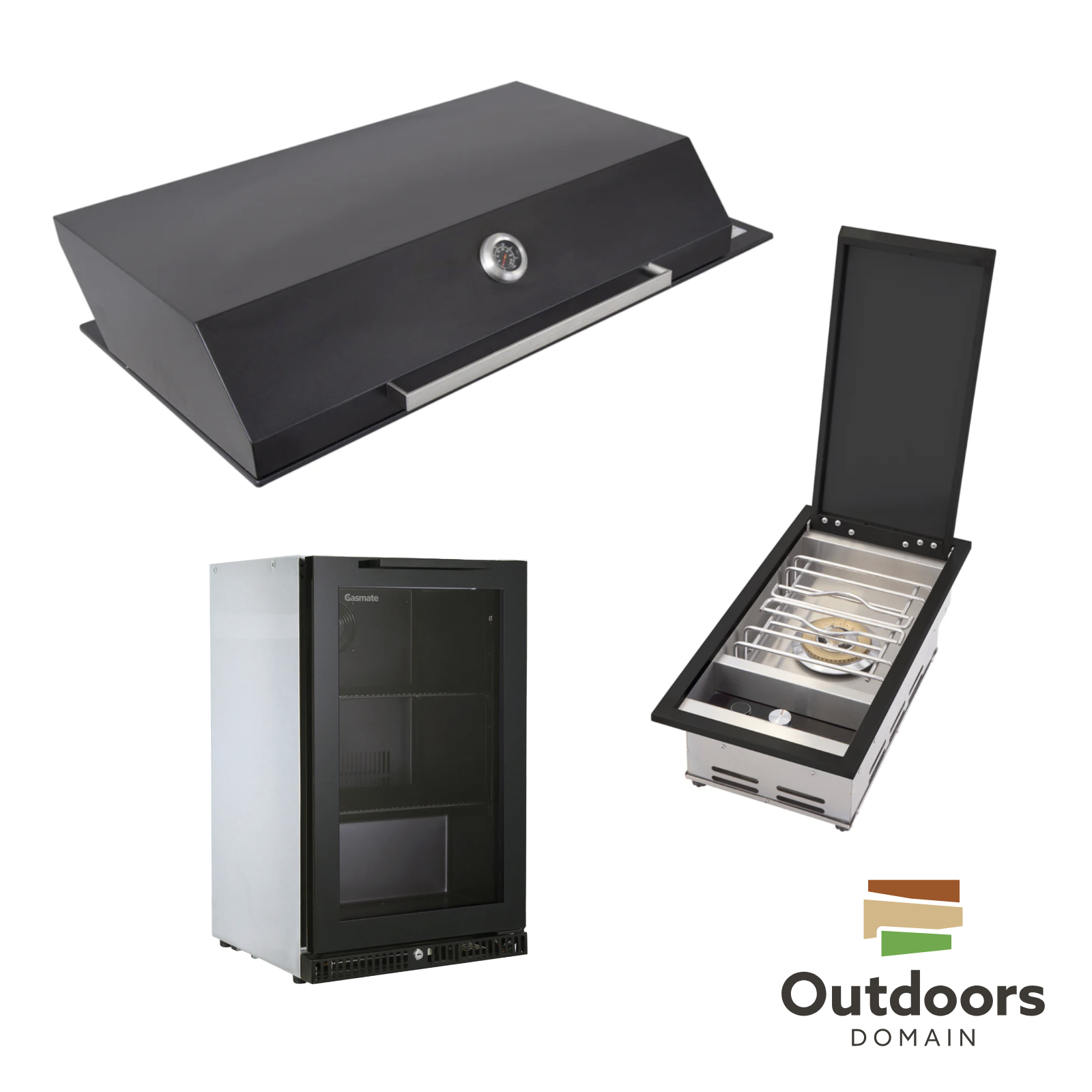 Bundle Artusi Matte Black Hood with Gasmate Phoenix Sideburner & Gasmate Premium 1 Door Bar Fridge (97L)