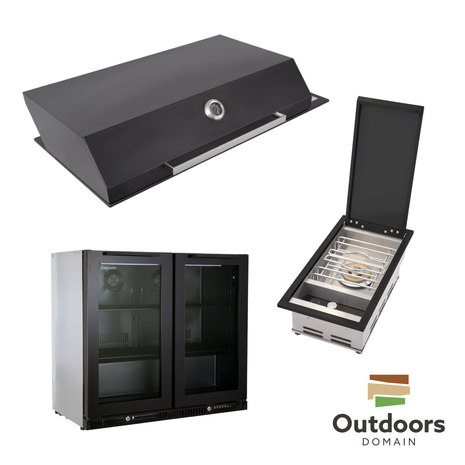 Bundle Artusi Matte Black Hood with Gasmate Pheonix Sideburner & Gasmate Premium 2 Door Bar Fridge (187L)