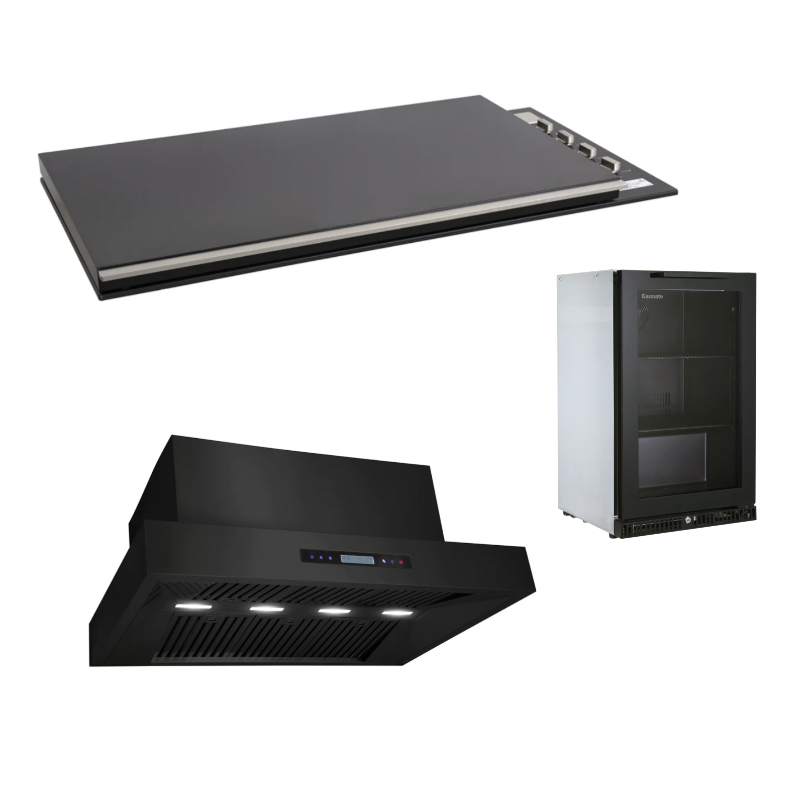 Bundle Artusi Matte Black Flat Lid BBQ & Excelsior 1200 Rangehood & Gasmate Premium Door Bar Fridge (97L)