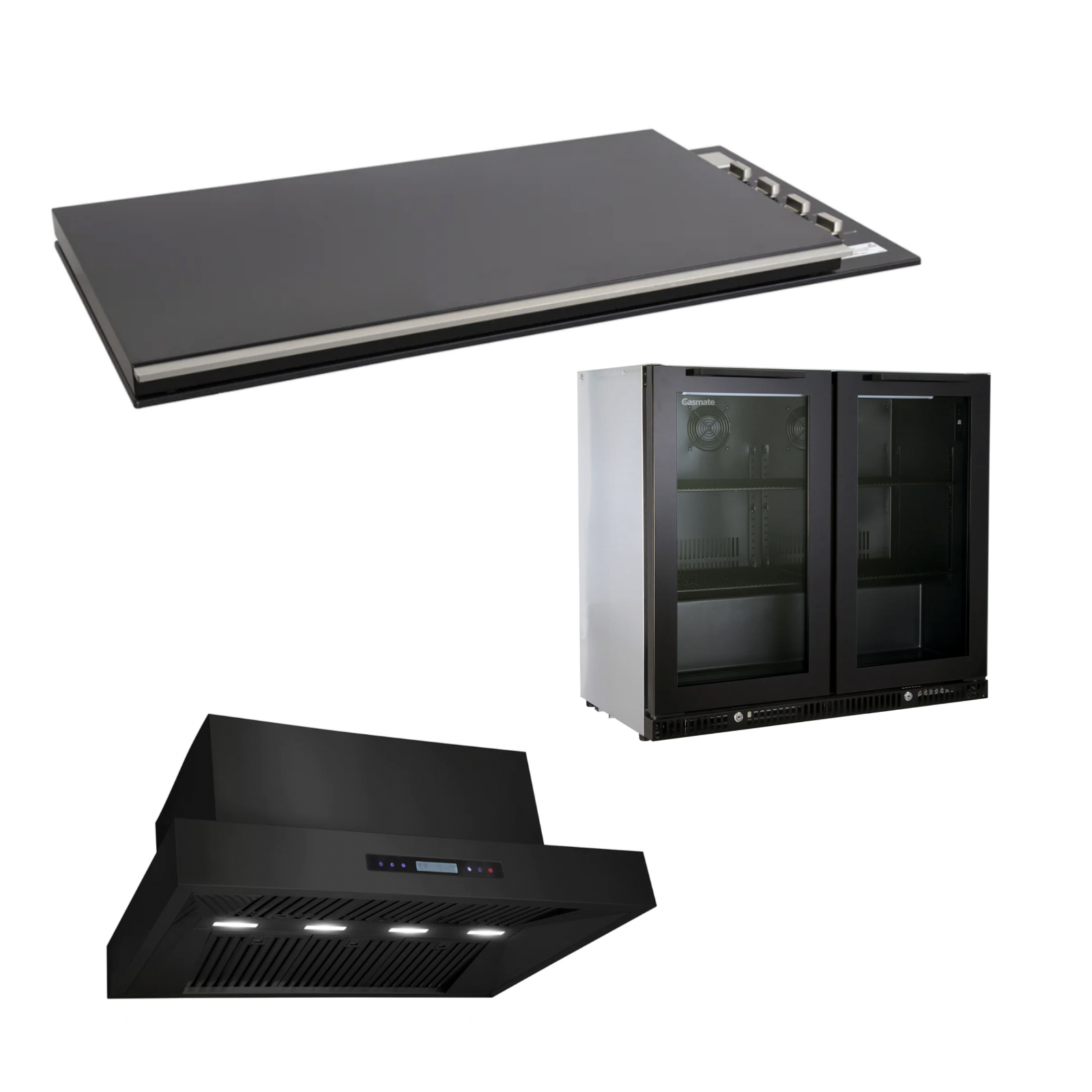 Bundle Artusi Matte Black Flat Lid BBQ & Excelsior 1200 Rangehood & Gasmate Premium 2 Door Bar Fridge (187L)