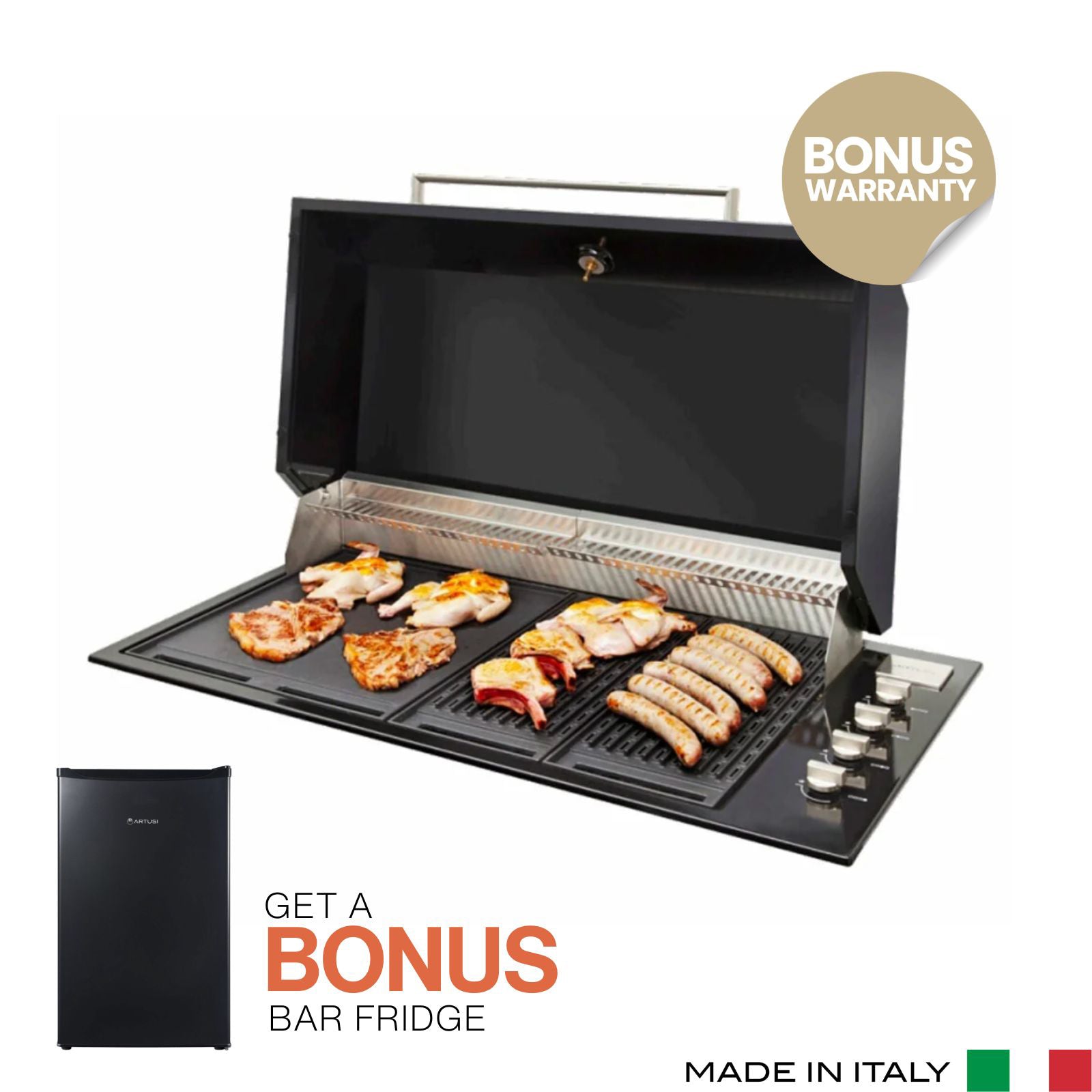 Artusi Gloss Black 4 Burner Built-in BBQ with Roasting Hood