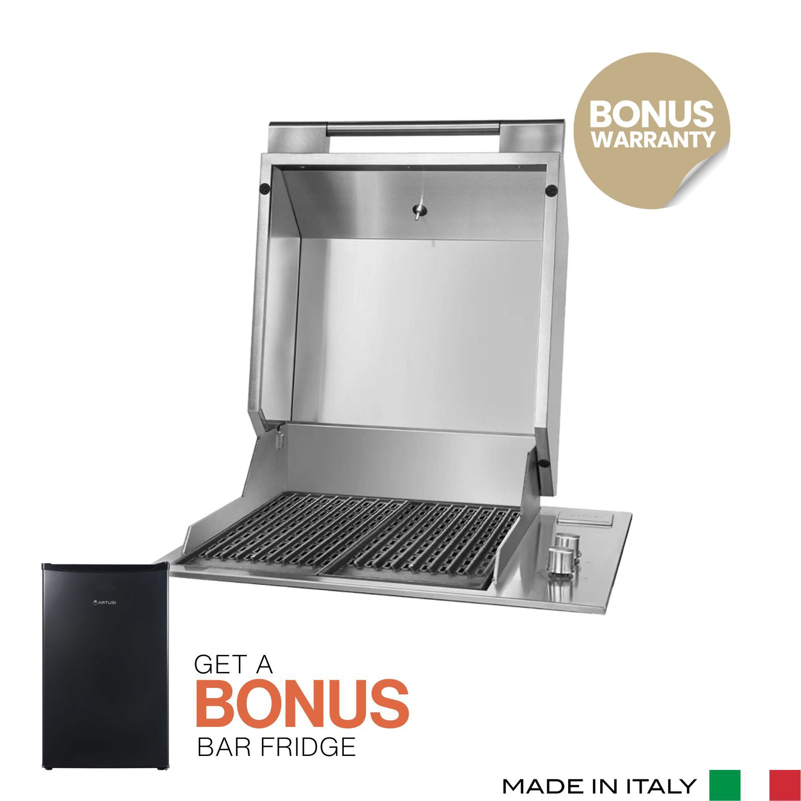 Artusi 60cm 2-Burner 316-Grade Stainless Steel Built In BBQ with Hood