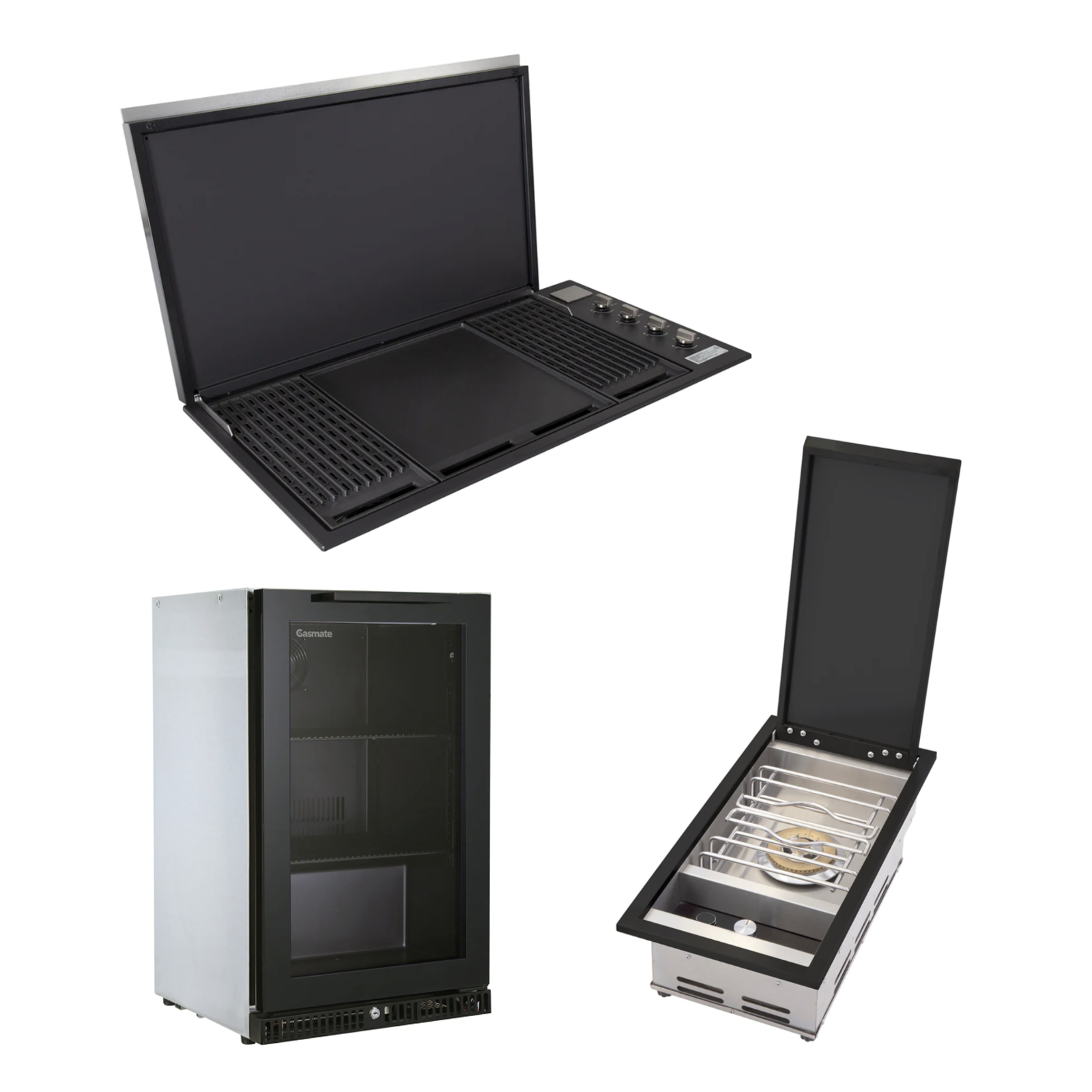 Bundle Artusi Matte Black Flat Lid with Gasmate Phoenix Sideburner & Gasmate Premium 1 Door Bar fridge (97L)