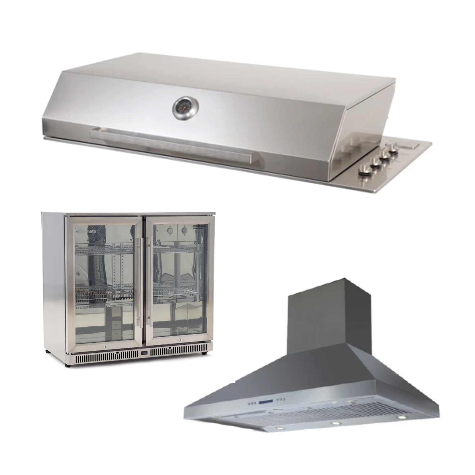 Bundle Artusi Stainless Steel Roasting Hood & Gasmate Double Door Bar Fridge 208L with Gasmaster 120cm Rangehood