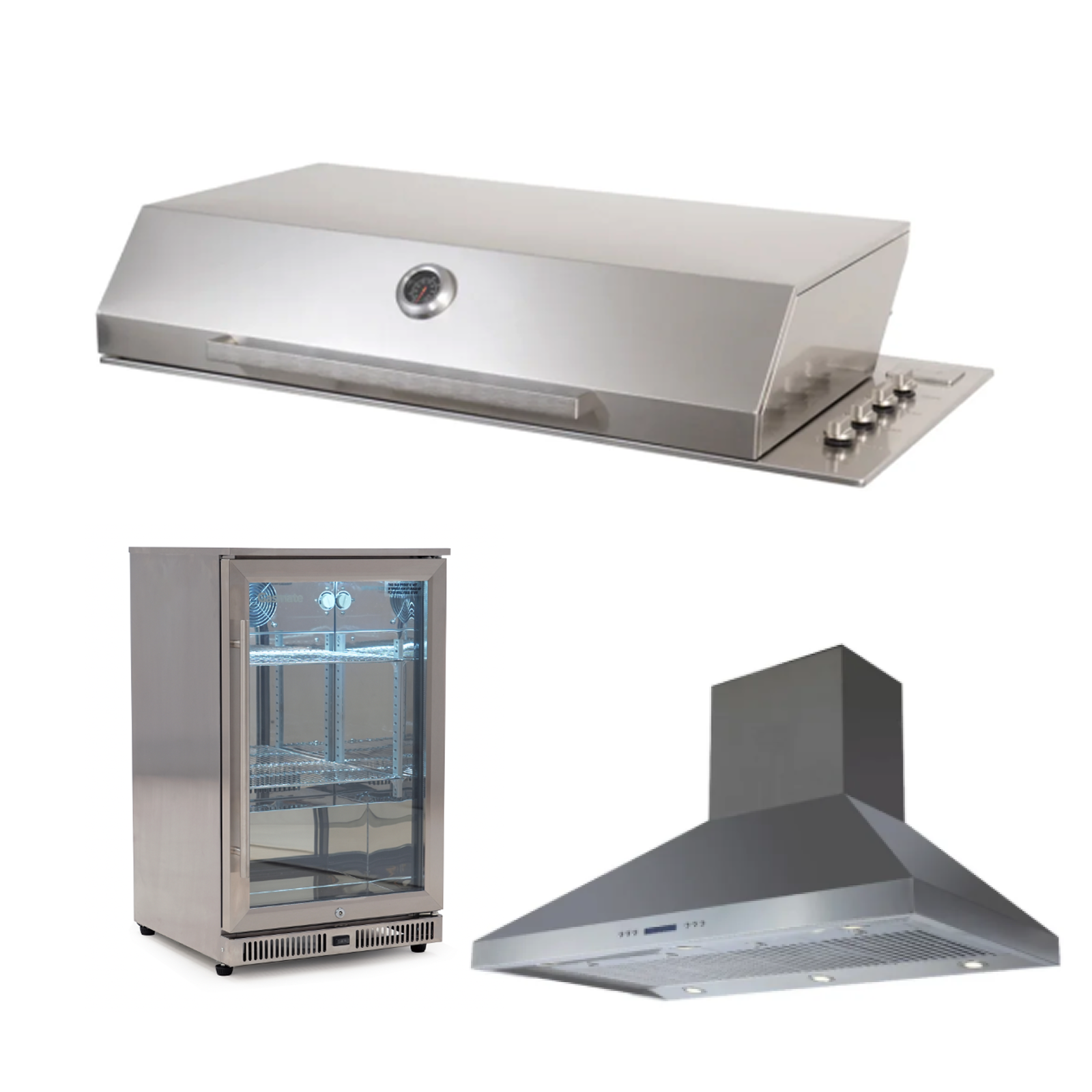 Bundle Artusi Stainless Steel Roasting Hood & Gasmate Single Door Bar Fridge 108L with Gasmaster 120cm Rangehood