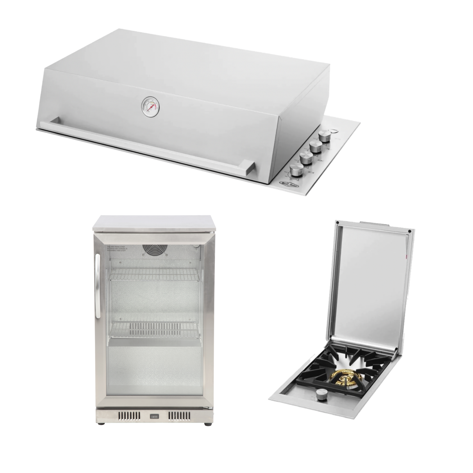 Bundle BeefEater Signature Proline BBQ with Hood & Quadburner & Gasmate 1 Door 118L Bar Fridge