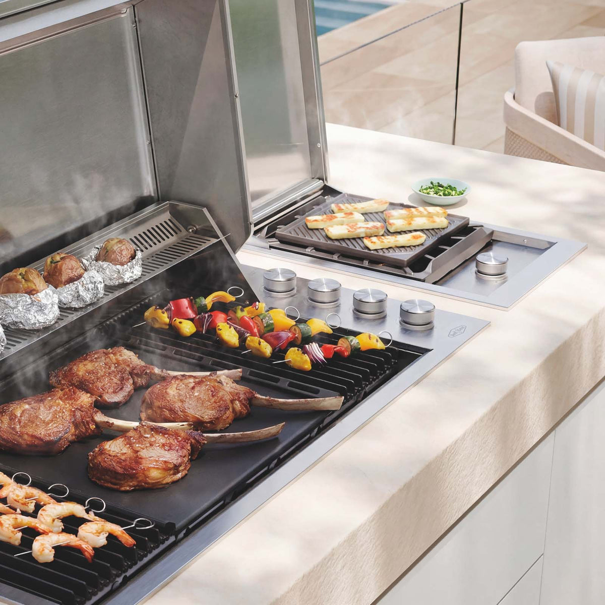 Bundle BeefEater Signature Proline 316 Stainless Steel BBQ with Hood & Quadburner & Gasmate 1 Door 108L Bar Fridge