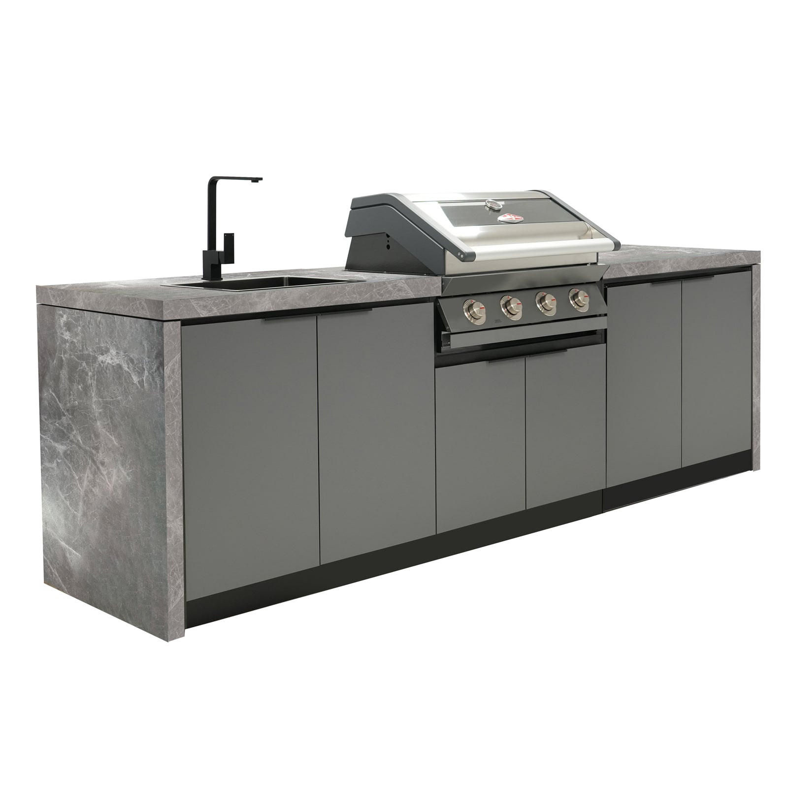 Cabinex BeefEater 1600 4-Burner BBQ Kitchen Package with Porcelain Benchtop & Waterfall Ends