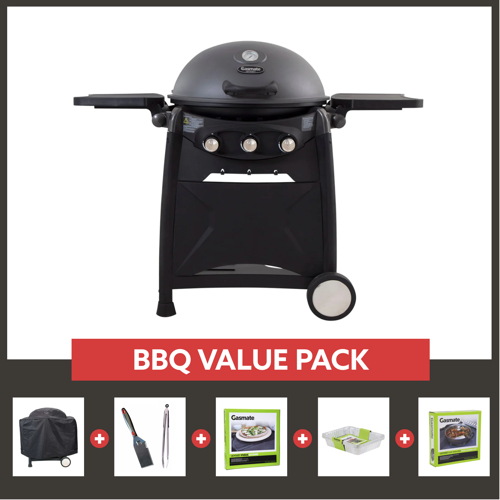 Gasmate Odyssey 3-Burner BBQ with Trolley Package