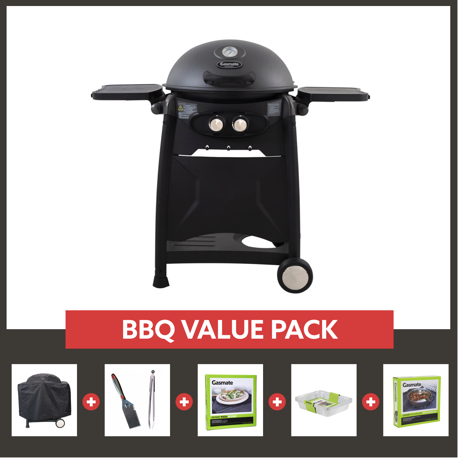 Gasmate Odyssey 2-Burner BBQ with Trolley Package