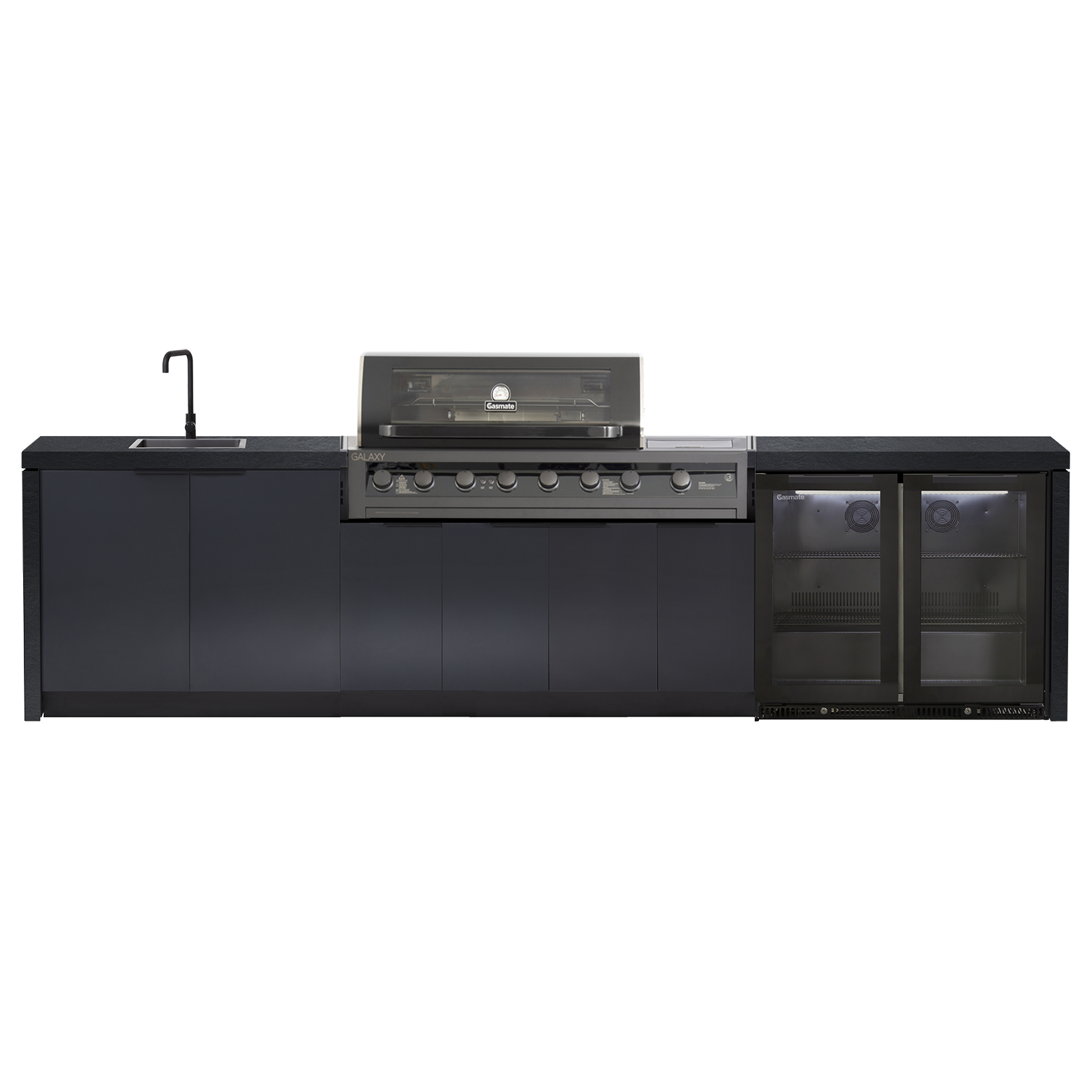 Cabinex Galaxy Gen 2 Black-6 Burner with Side Burner Kitchen Package with Porcelain Benchtop