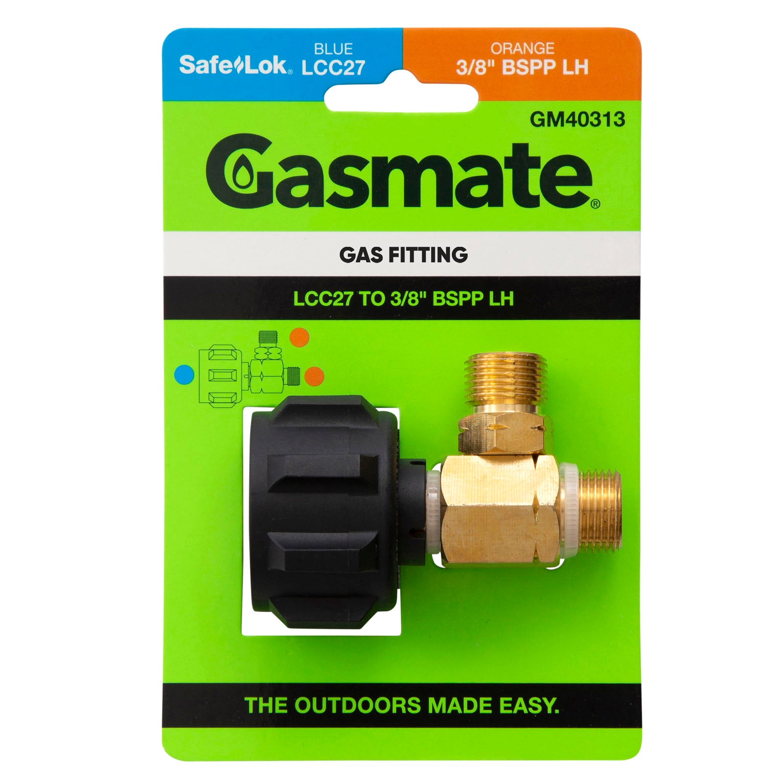 Gasmate Gas Fitting - LCC27 to Twin 3/8" BSPP LH