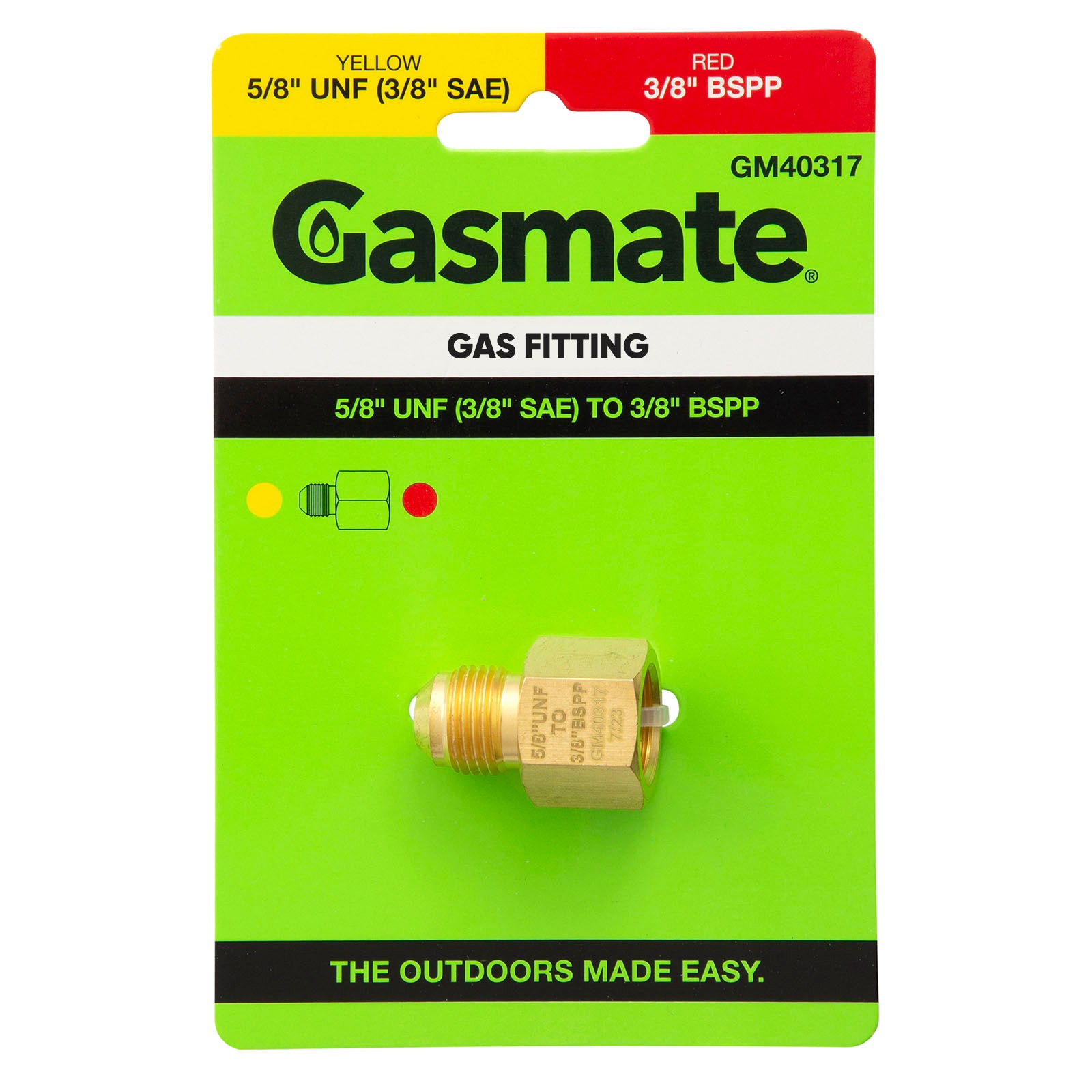 Gasmate Fitting - 5/8" UNF (3/8" SAE) to 3/8" BSPP