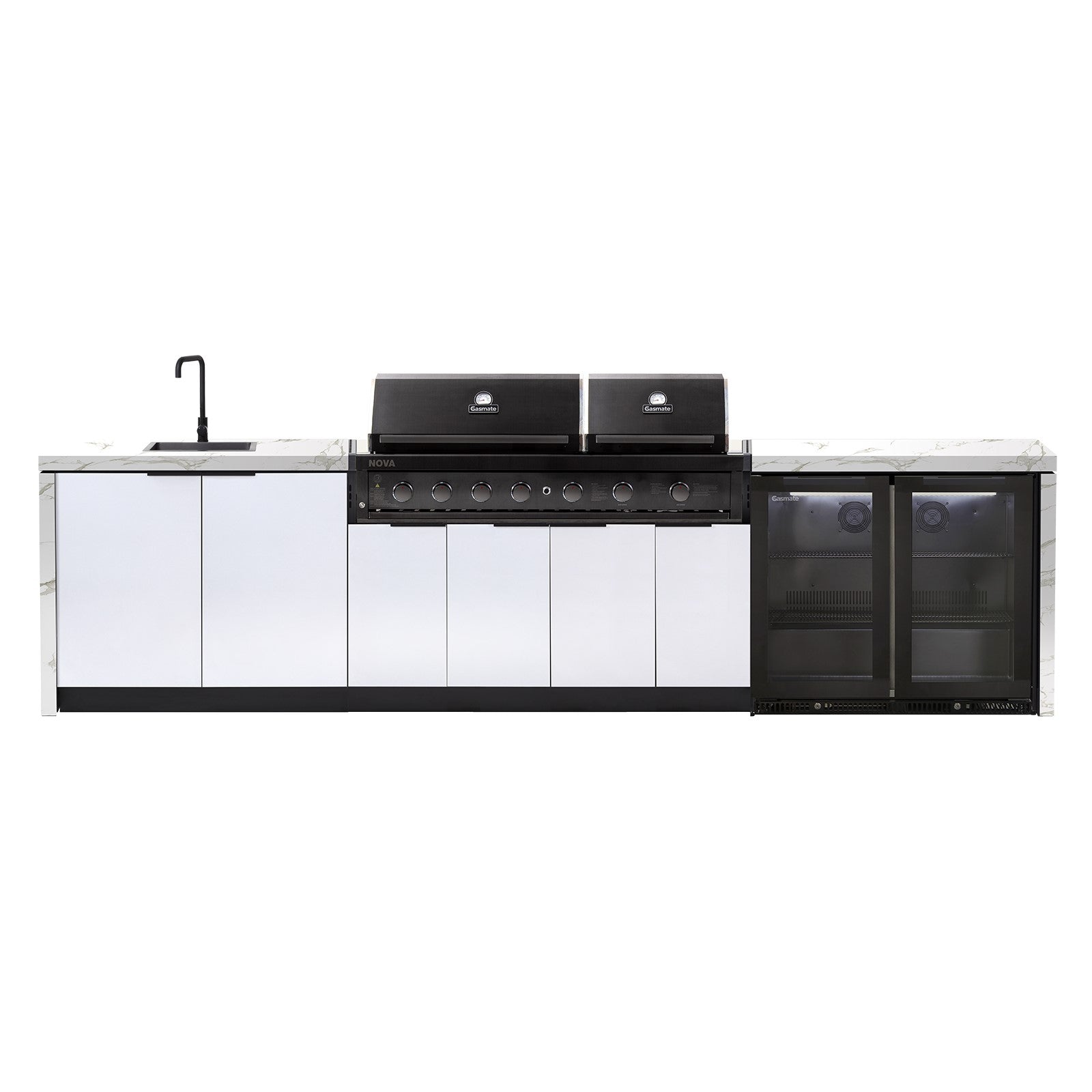 Cabinex Nova Twin Hood 6 Burner Outdoor Kitchen Package with Porcelain Benchtop