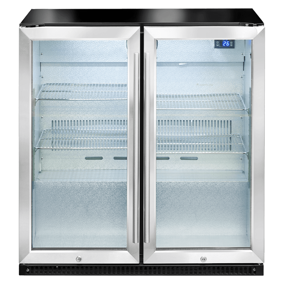 Artusi AOF2S stainless steel double-door outdoor refrigerator – front view