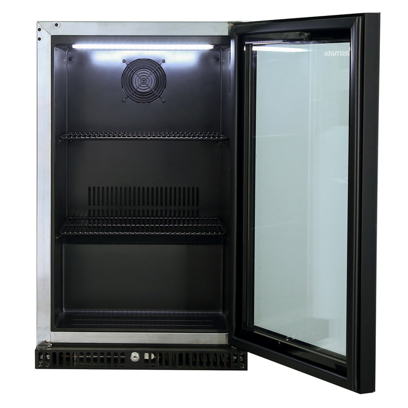 Gasmate Premium 1-Door 97L Glass Door Bar Fridge with Black Interior