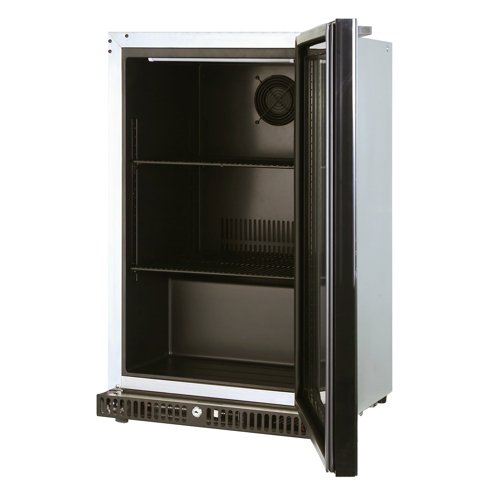 Gasmate Premium 1-Door 97L Glass Door Bar Fridge with Black Interior