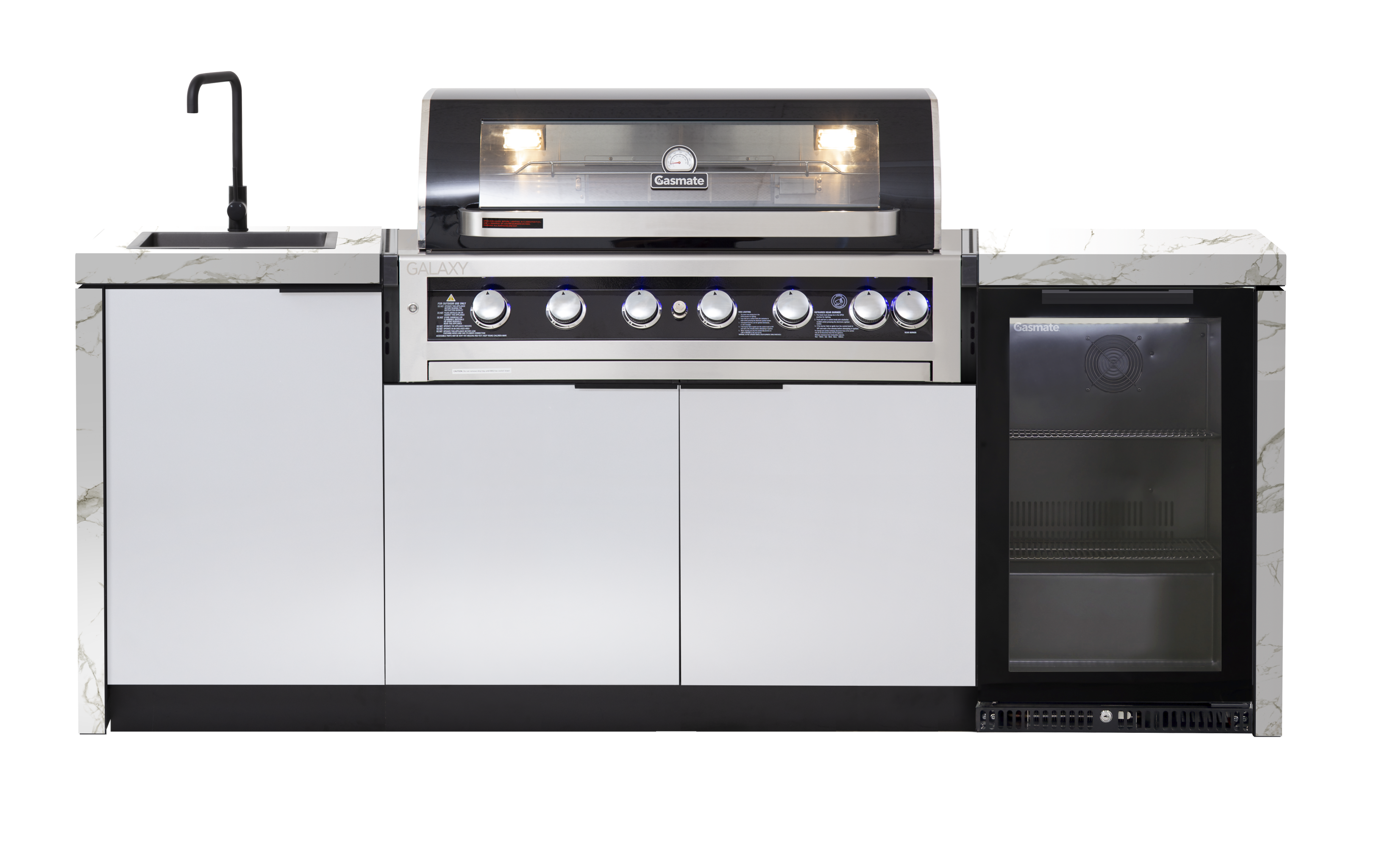 Cabinex Galaxy Black (Classic) 6 Burner Outdoor Kitchen Package with Porcelain Benchtop - Single Modules
