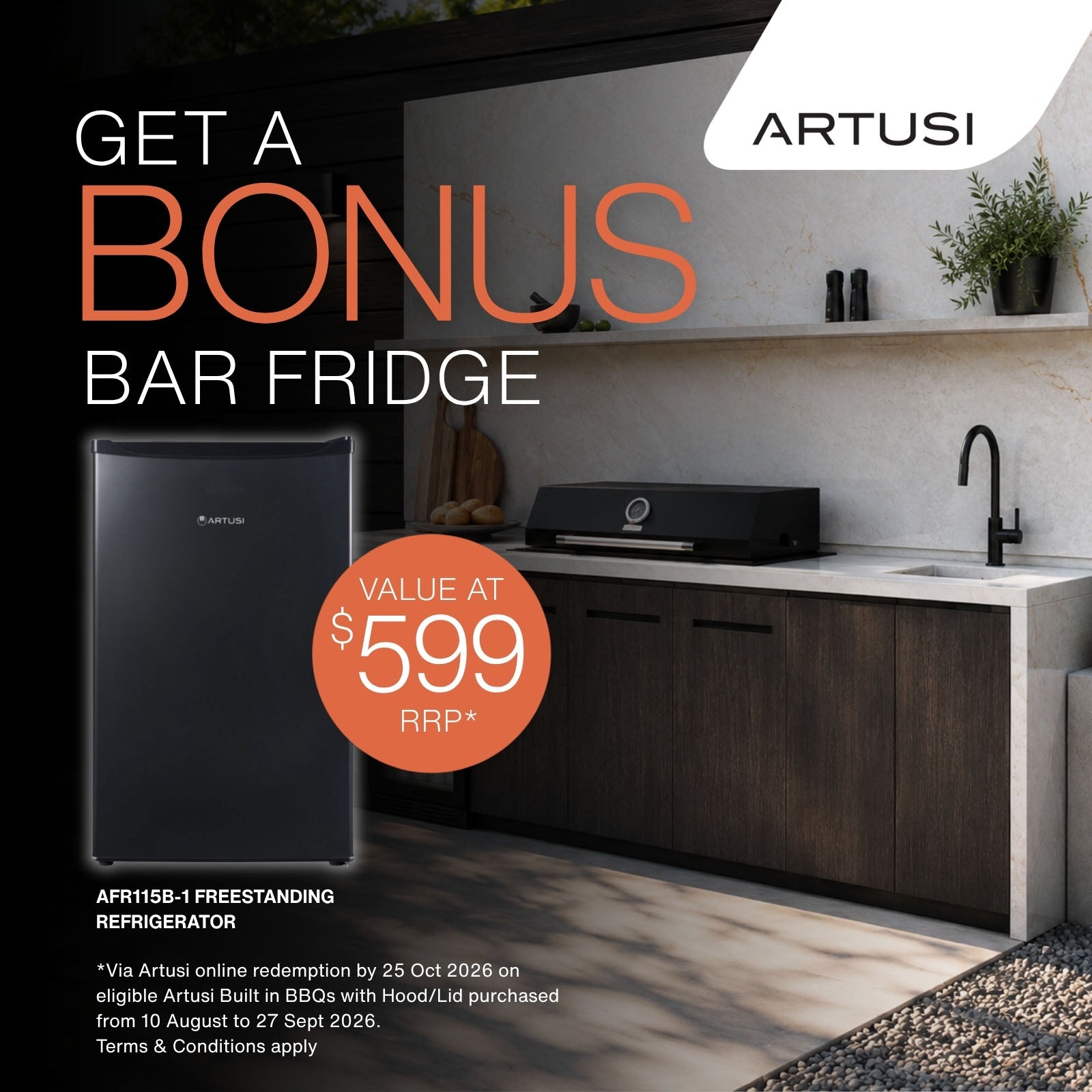 Artusi Matte Black 4 Burner Built-In BBQ with Roasting Hood