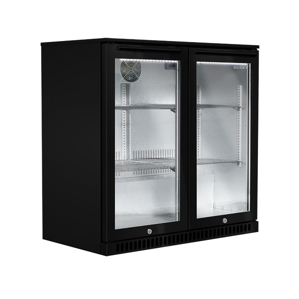 Husky 2-Door 190L Black Glass Door Alfresco Bar Fridge