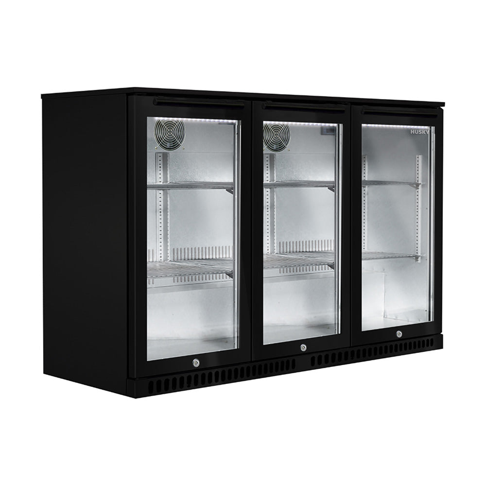 Husky 3-Door 307L Black Glass Door Alfresco Bar Fridge