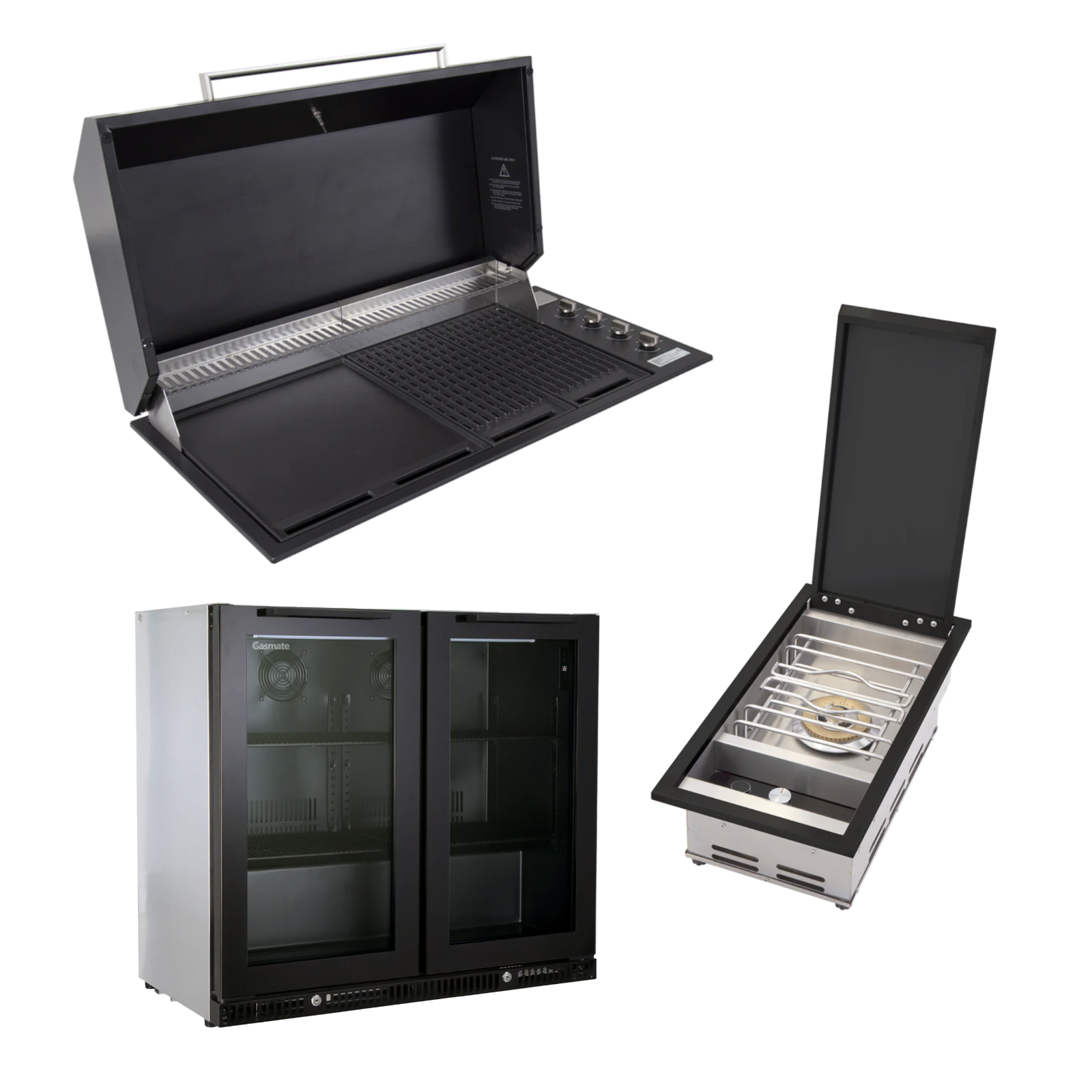 Bundle Artusi Matte Black Hood with Gasmate Pheonix Sideburner & Gasmate Premium 2 Door Bar Fridge (187L)