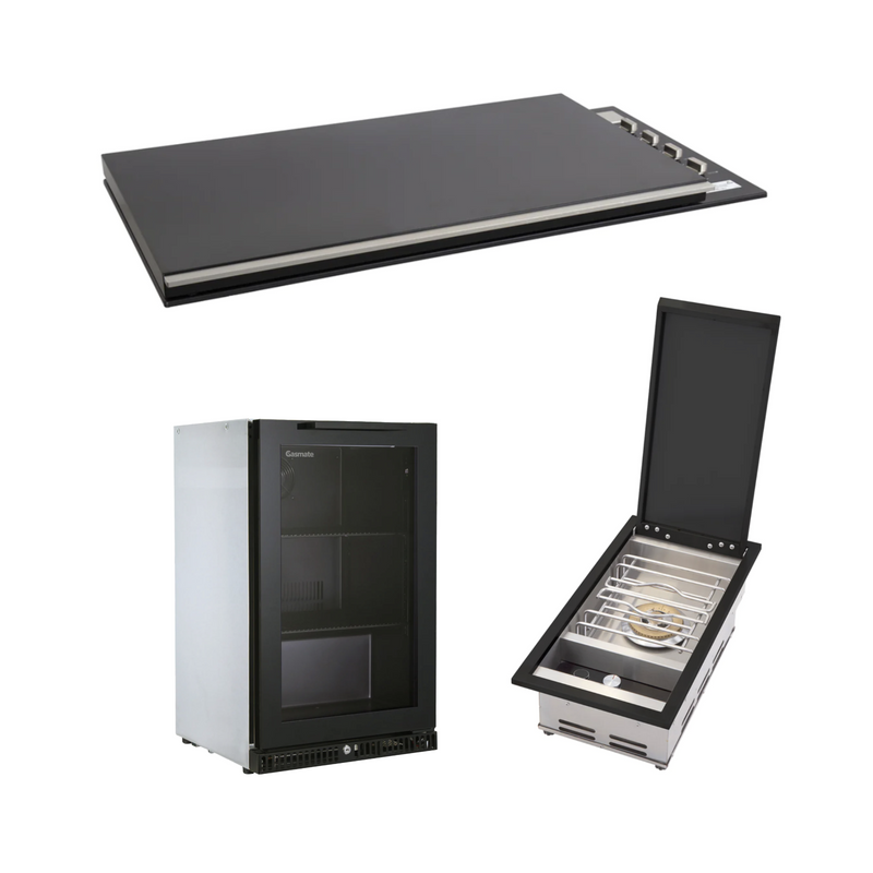 Bundle Artusi Matte Black Flat Lid with Gasmate Phoenix Sideburner & Gasmate Premium 1 Door Bar fridge (97L)