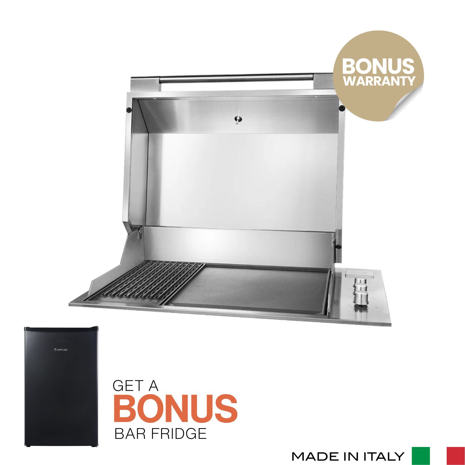Artusi 80cm 3-Burner 316-Grade Stainless Steel Built In BBQ with Hood