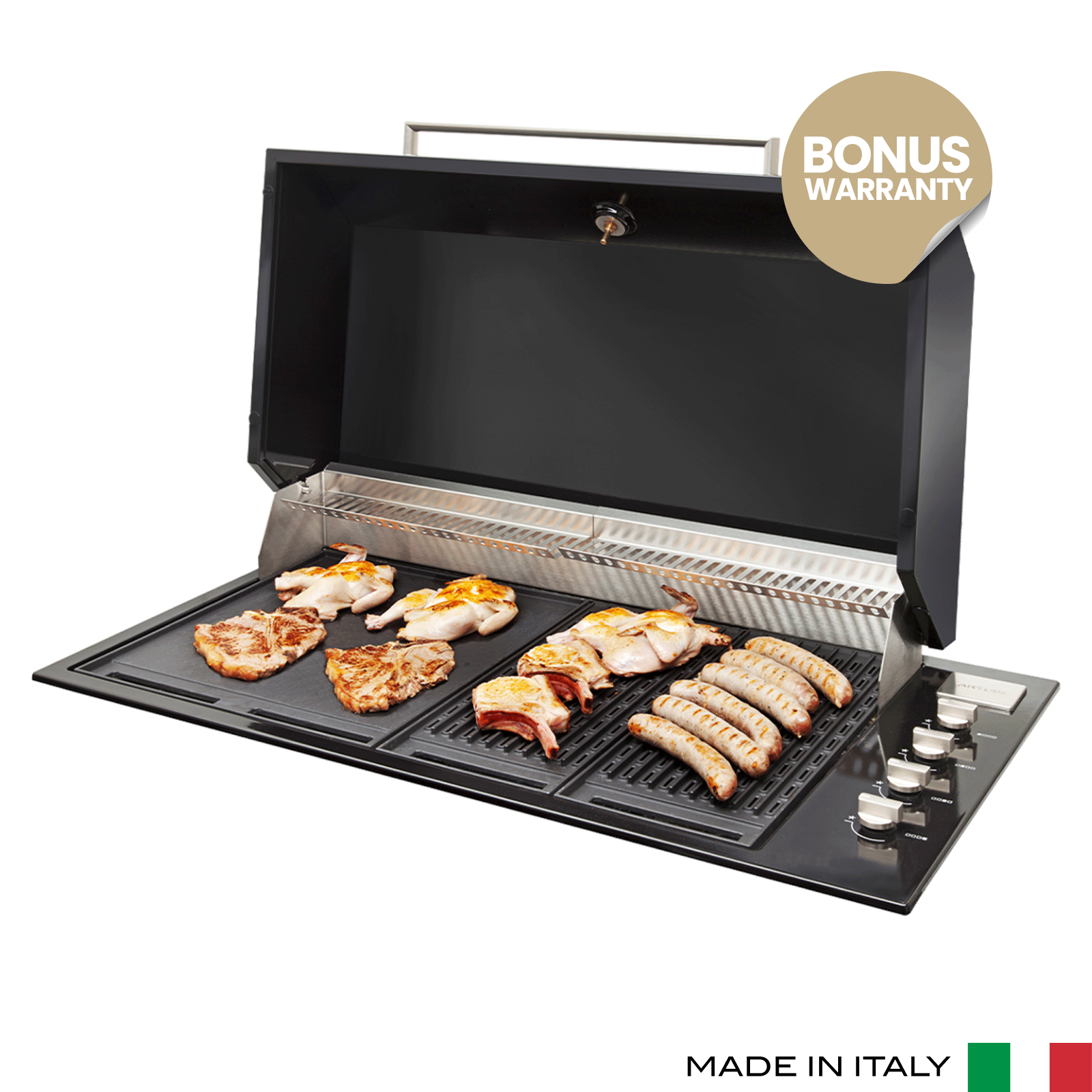 Artusi Gloss Black 4 Burner Built-in BBQ with Roasting Hood