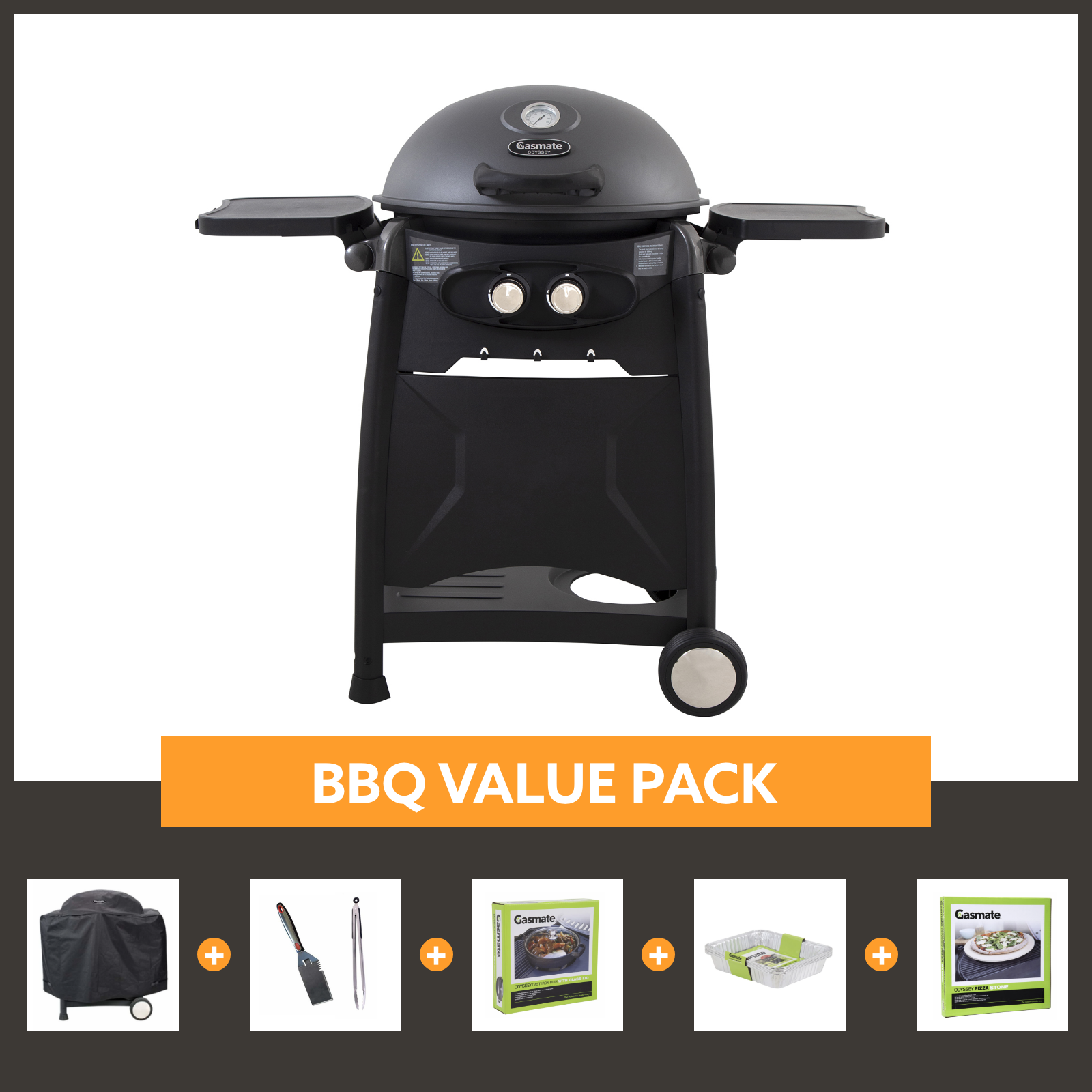 Gasmate Odyssey 2-Burner BBQ with Trolley Package