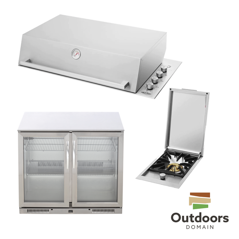 Bundle BeefEater Signature Proline BBQ with Hood & Quadburner & Gasmate 2 Door 228L Bar Fridge