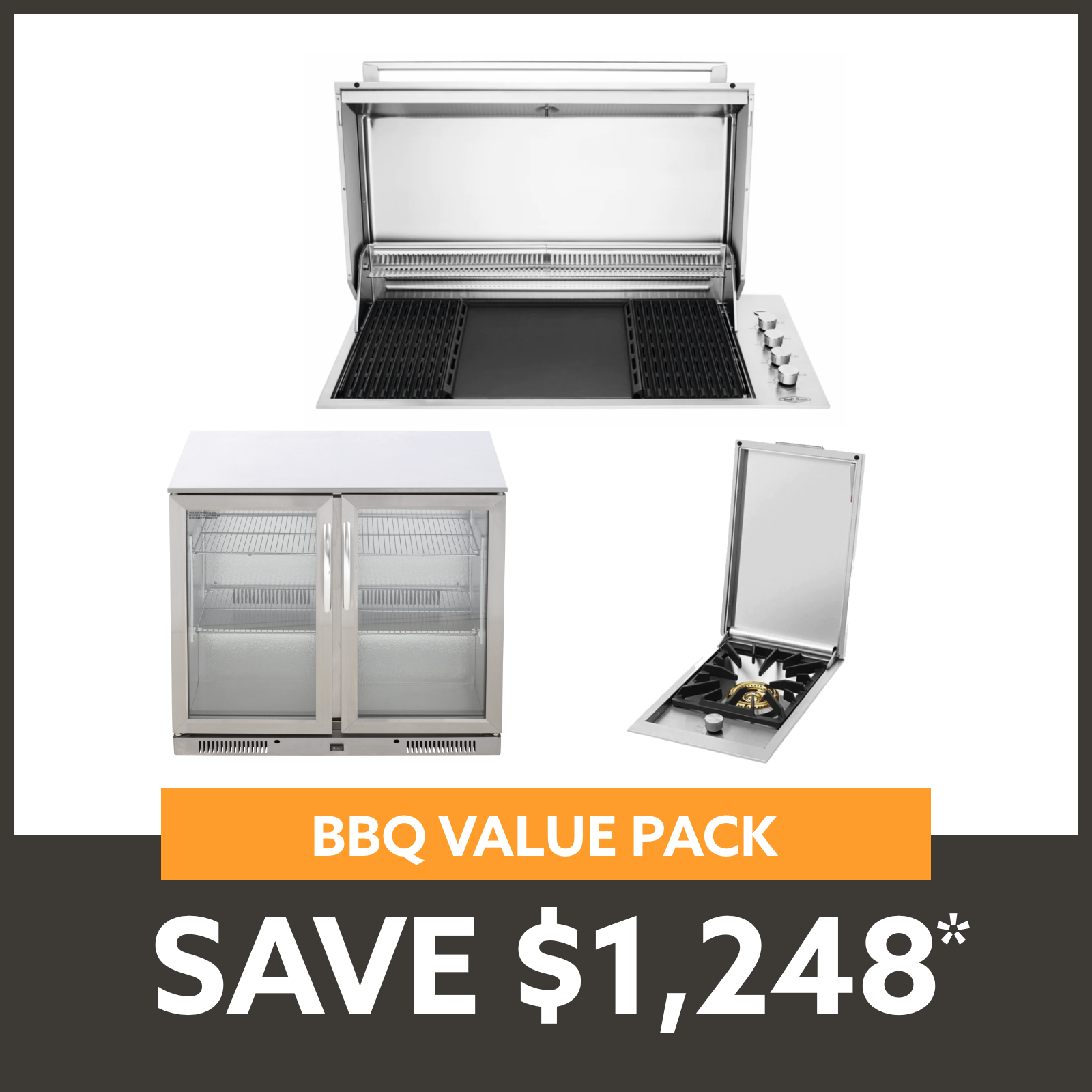 Bundle BeefEater Signature Proline BBQ with Hood & Quadburner & Gasmate 2 Door 228L Bar Fridge