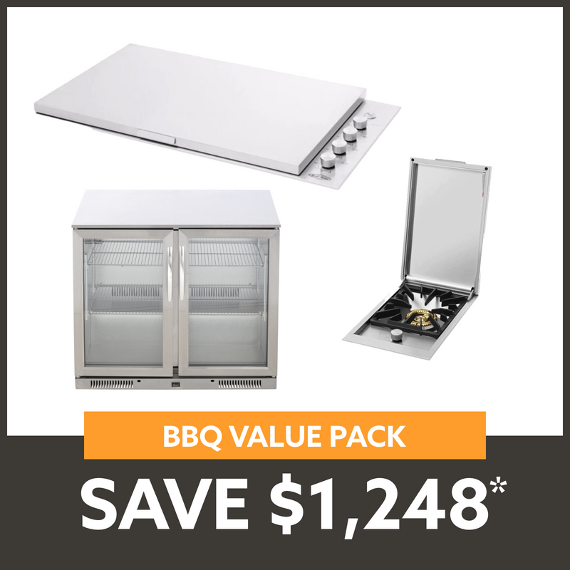 Bundle BeefEater Signature Proline BBQ with Lid & Quadburner & Gasmate 2 Door 228L Bar Fridge