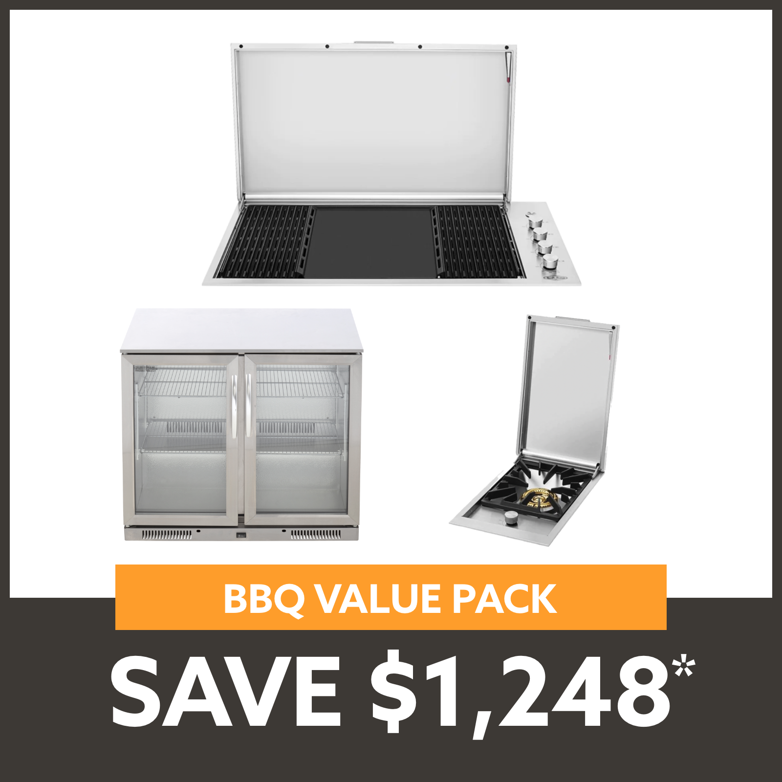 Bundle BeefEater Signature Proline BBQ with Lid & Quadburner & Gasmate 2 Door 228L Bar Fridge