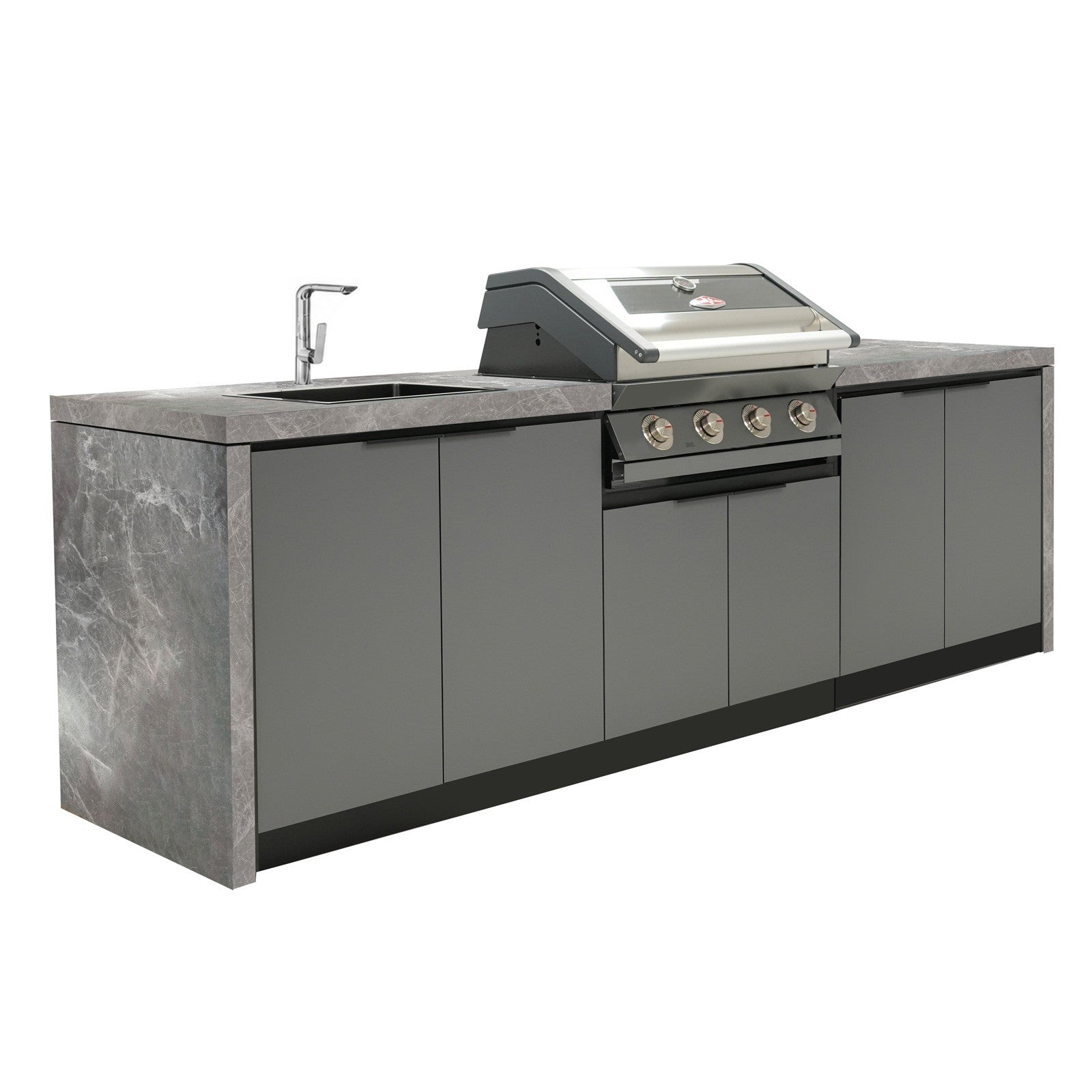 Cabinex BeefEater 1600 4-Burner BBQ Kitchen Package with Porcelain Benchtop & Waterfall Ends