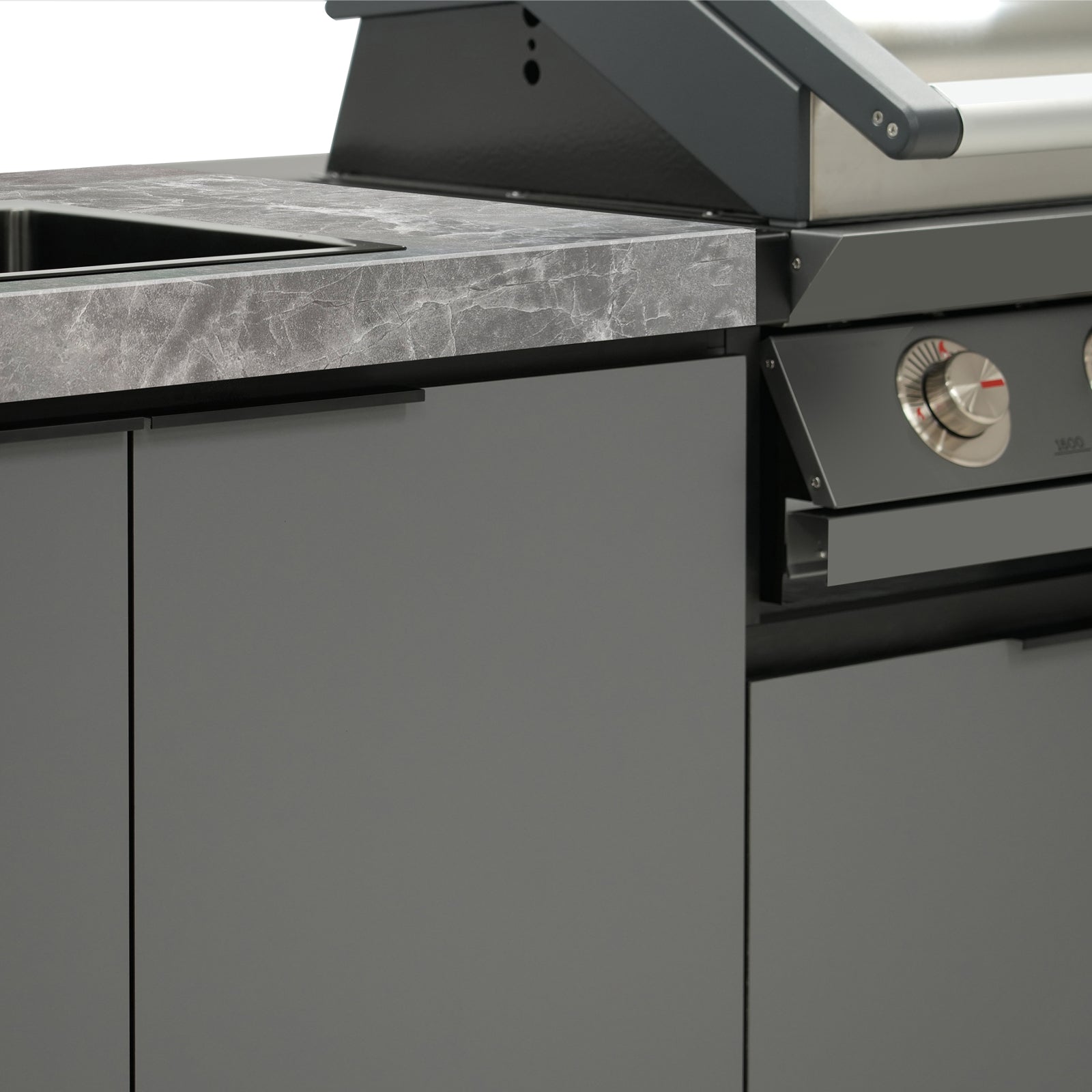Cabinex BeefEater 1600 4-Burner BBQ Kitchen Package with Porcelain Benchtop & Waterfall Ends
