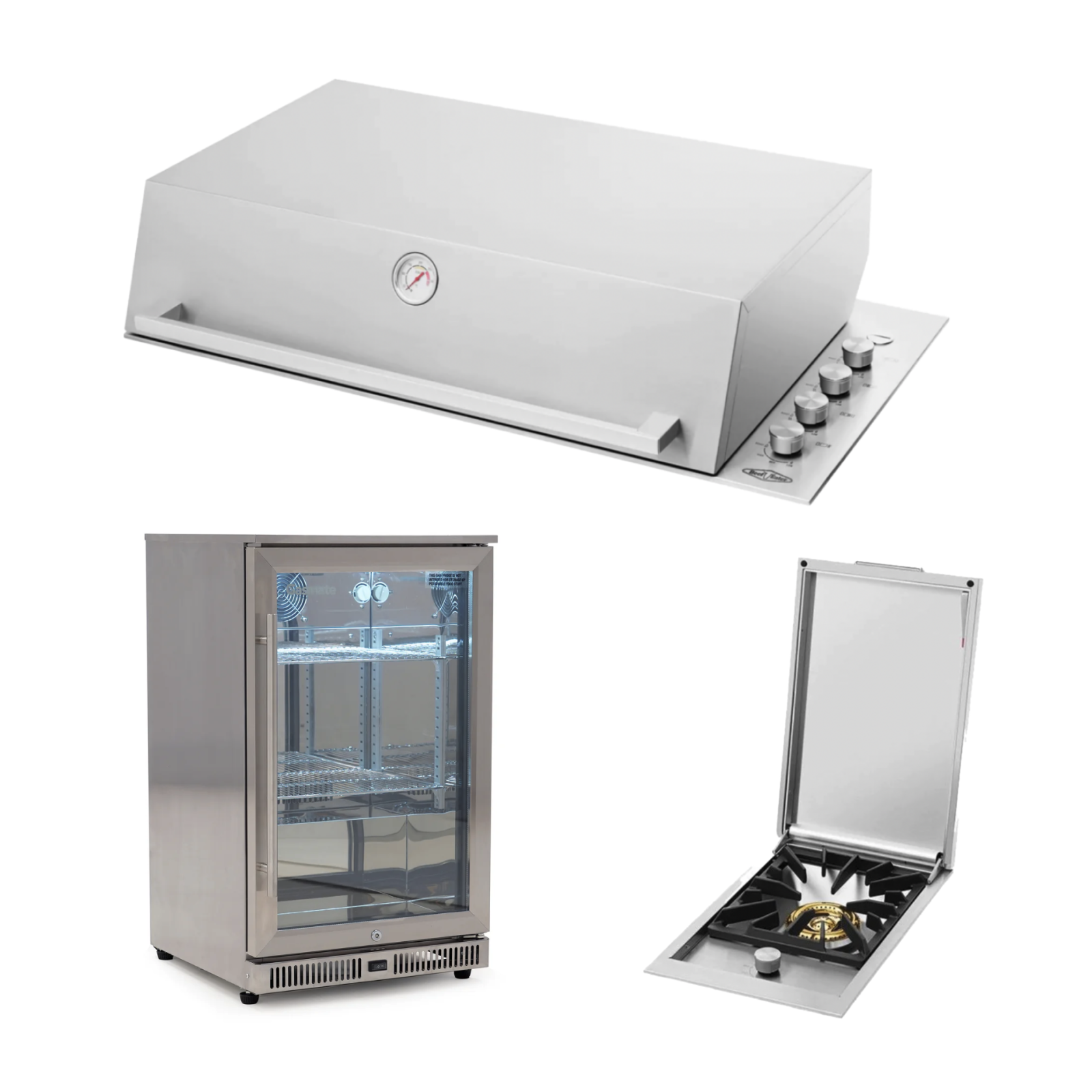 Bundle BeefEater Signature Proline BBQ with Hood & Quadburner & Gasmate 1 Door 108L Bar Fridge