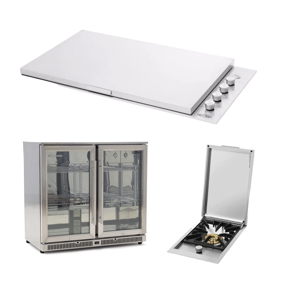 Bundle BeefEater Signature Proline 316 Stainless Steel BBQ with Lid & Quadburner & Gasmate 2 Door 208L Bar Fridge