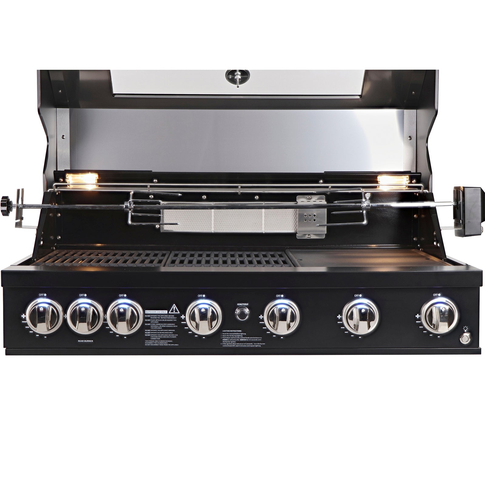 Smart 6 Burner Built-In Gas BBQ With Rotisserie & Rear Infrared Burner In Black