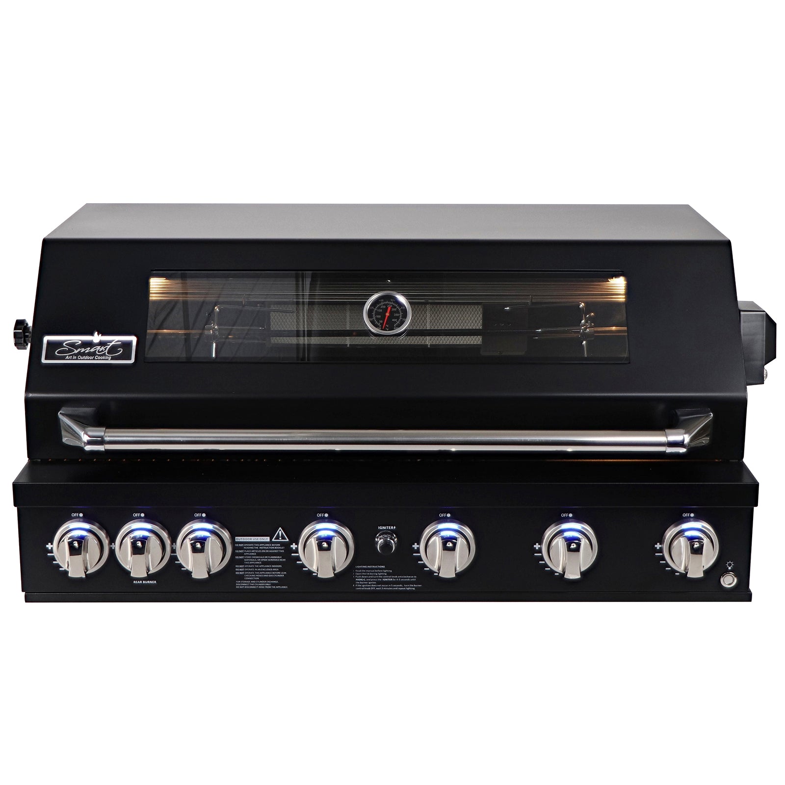 Smart 6 Burner Built-In Gas BBQ With Rotisserie & Rear Infrared Burner In Black