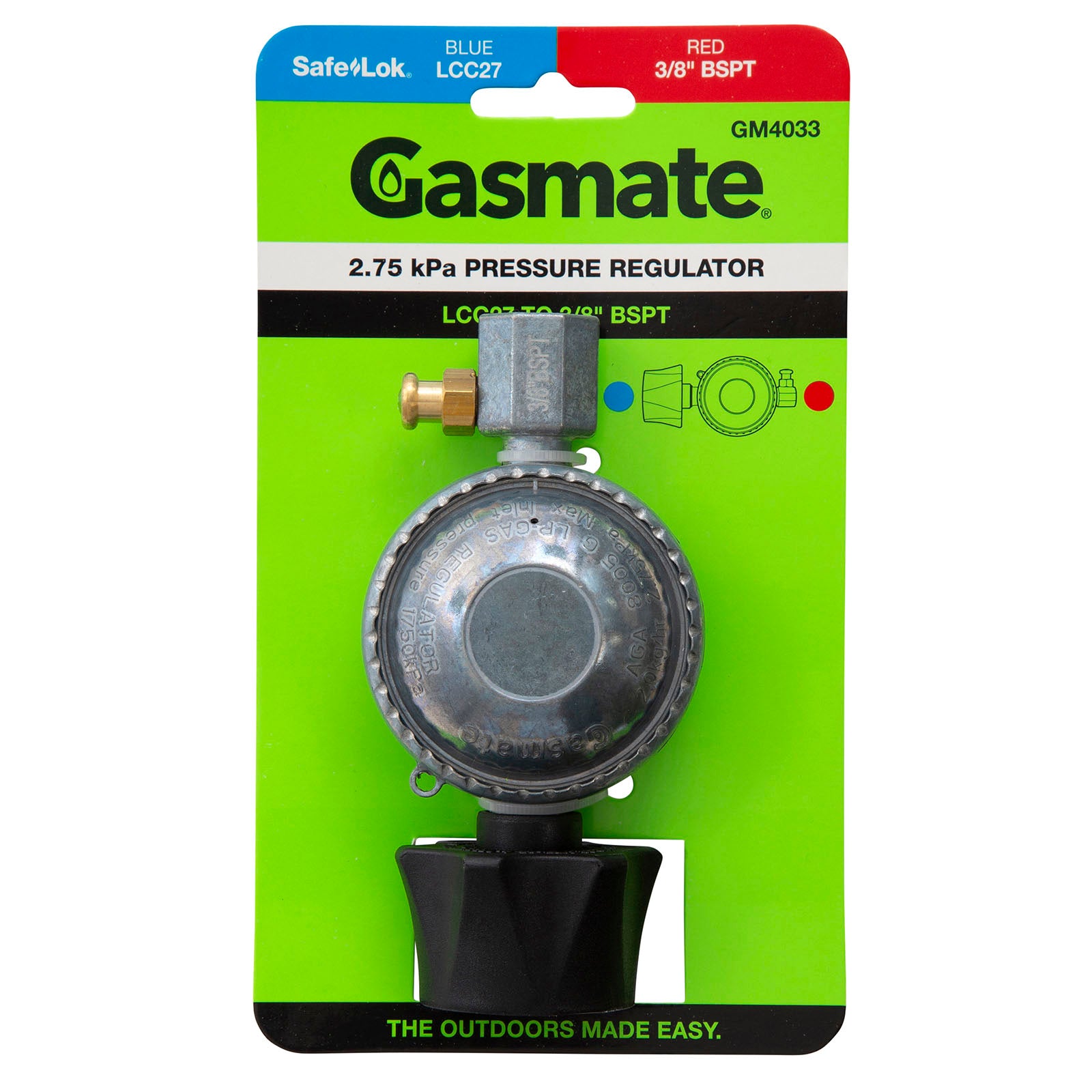 Gasmate 2.75 kPa PRESSURE REGULATOR - LCC27 TO 3/8" BSPT