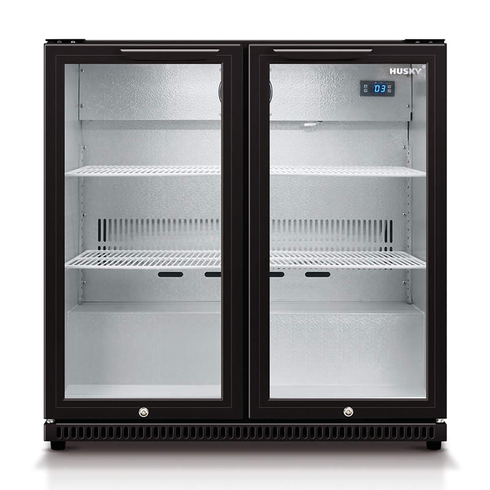 Husky 2-Door 190L Black Glass Door Alfresco Bar Fridge