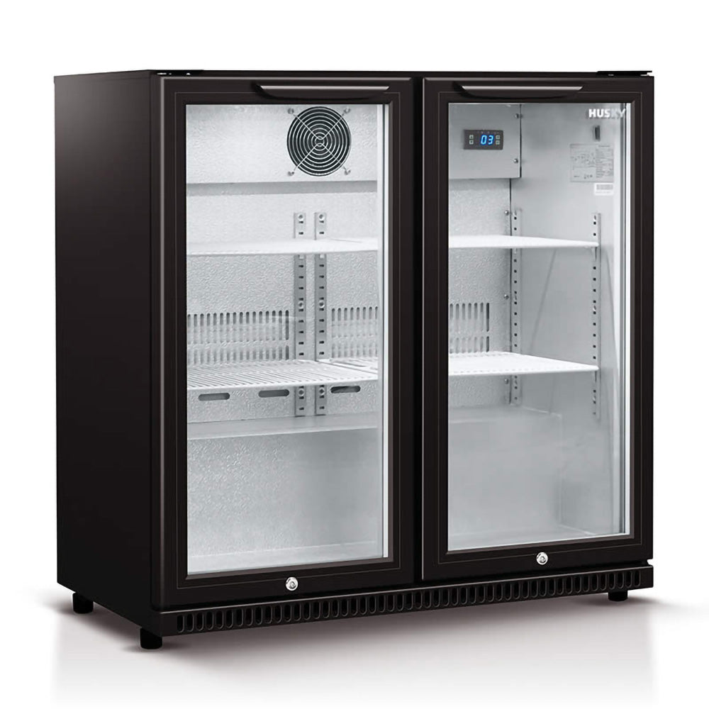 Husky 2-Door 190L Black Glass Door Alfresco Bar Fridge