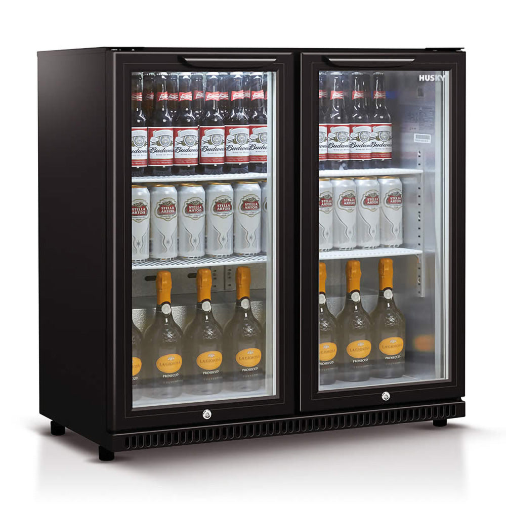 Husky 2-Door 190L Black Glass Door Alfresco Bar Fridge