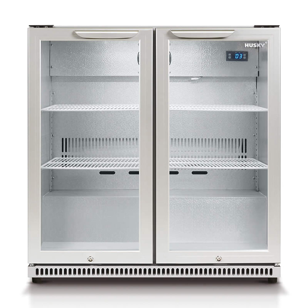 Husky 2-Door 190L Stainless Steel Glass Door Alfresco Bar Fridge