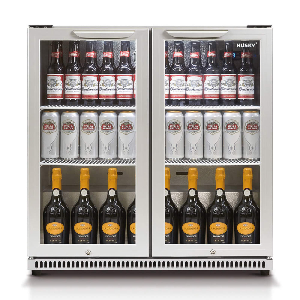 Husky 2-Door 190L Stainless Steel Glass Door Alfresco Bar Fridge