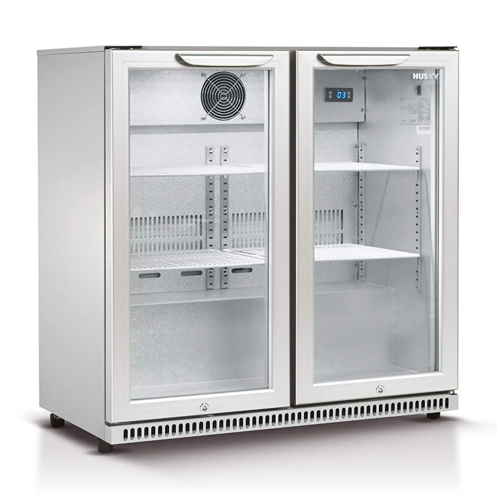 Husky 2-Door 190L Stainless Steel Glass Door Alfresco Bar Fridge