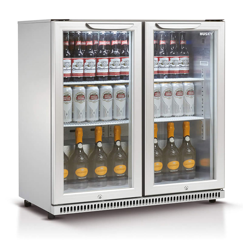 Husky 2-Door 190L Stainless Steel Glass Door Alfresco Bar Fridge