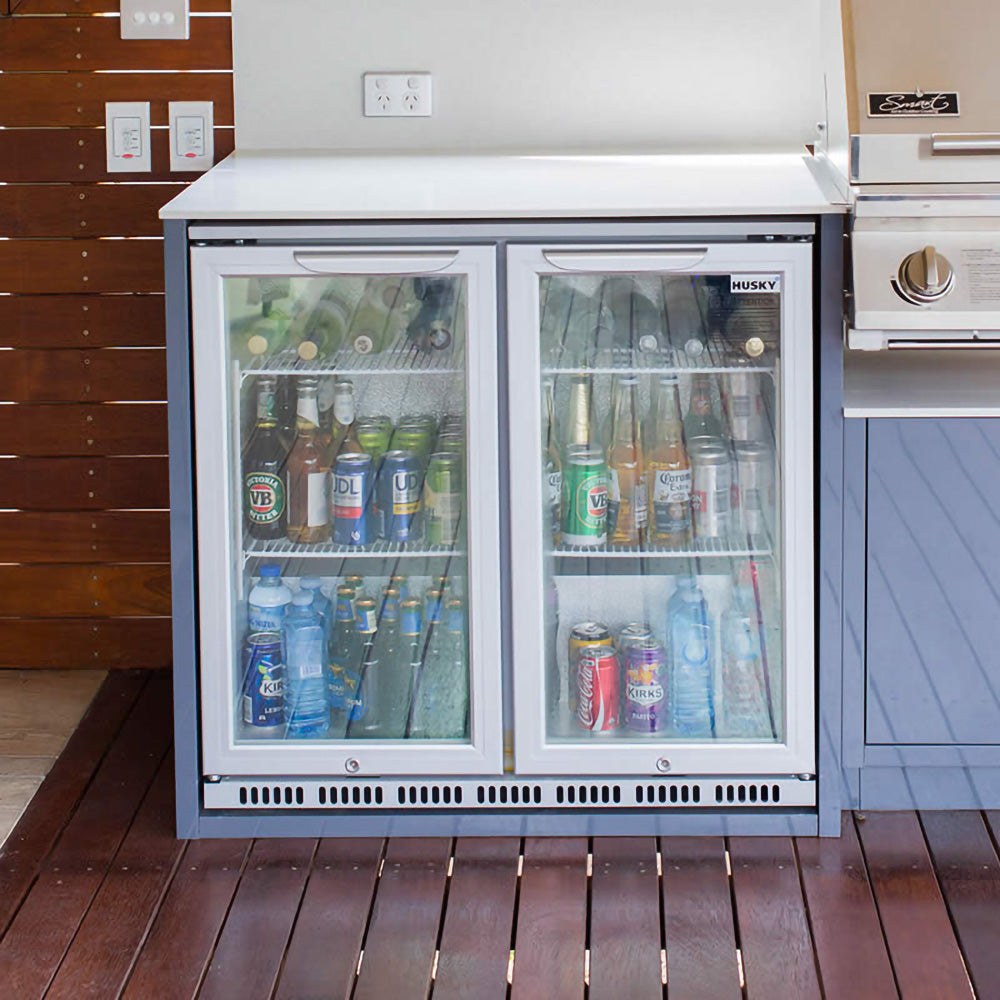 Husky 2-Door 190L Stainless Steel Glass Door Alfresco Bar Fridge